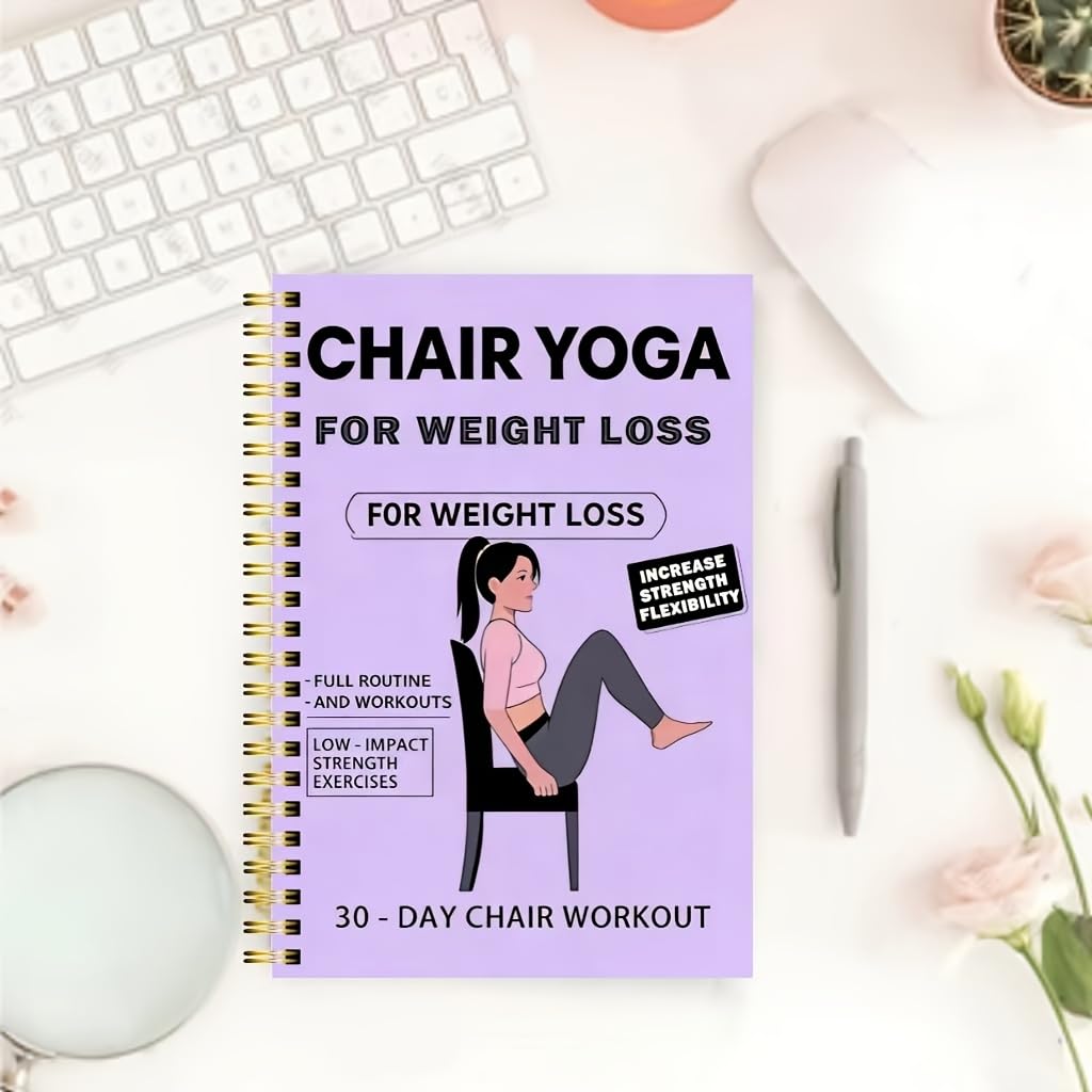 30-Day Seated Yoga Weight Loss Workout Plan And Journal – A 50-Page Illustrated Exercise Guide with Daily Yoga Practices, Meal Plans & Progress Tracking – Compact Size 5.5" × 8.3" for Home Gym Use Purple