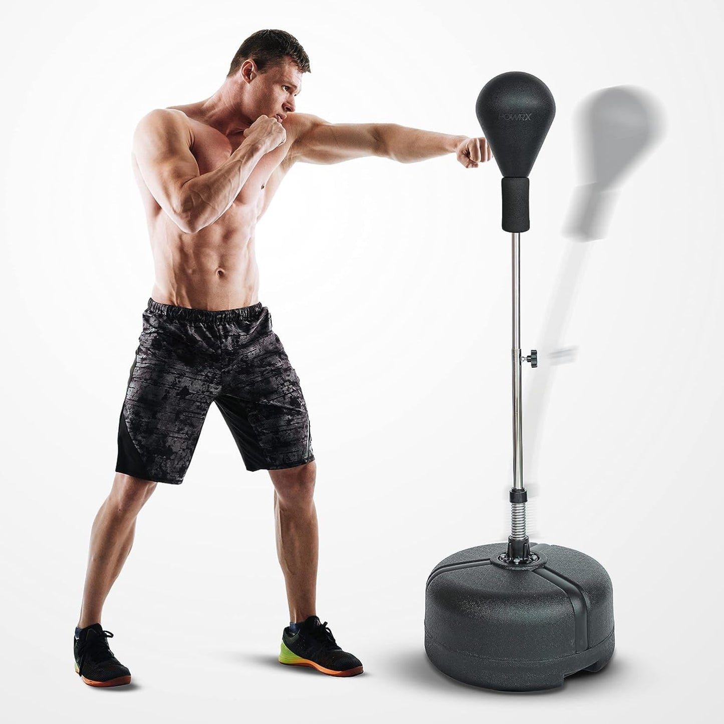 PowrX Punch Ball Stand Box Trainer - 43-63-Inches Height Adjustable Boxing Equipment for Home Gym, Fast Reflex Training, and Knockout Workouts - Freestanding Bag Set for Adults, Men, and Women