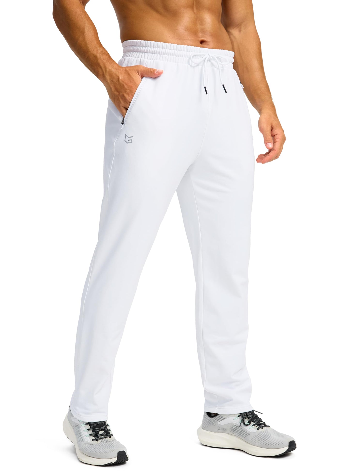 G Gradual Men's Fleece Lined Winter Pants with 3 Zipper Pockets Warm Athletic Joggers Workout Running Sweatpants for Men(White,L)