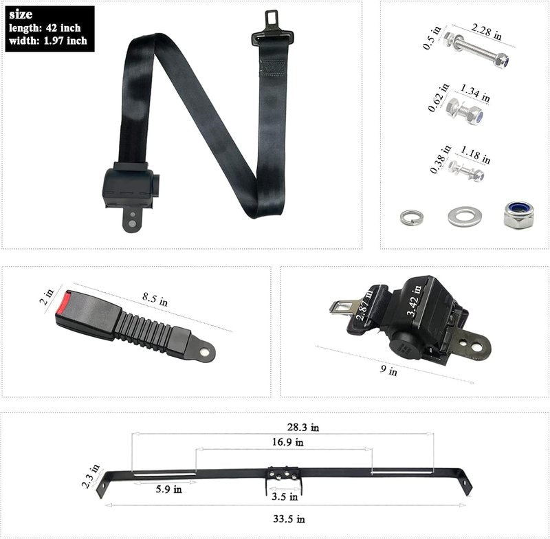 AIWEILUCK 2 Passenger Golf Cart Retractable 42" Seat Belts with Belt Bracket Kit for Yamaha Club Car DS Precedent EZGO TXT RXV