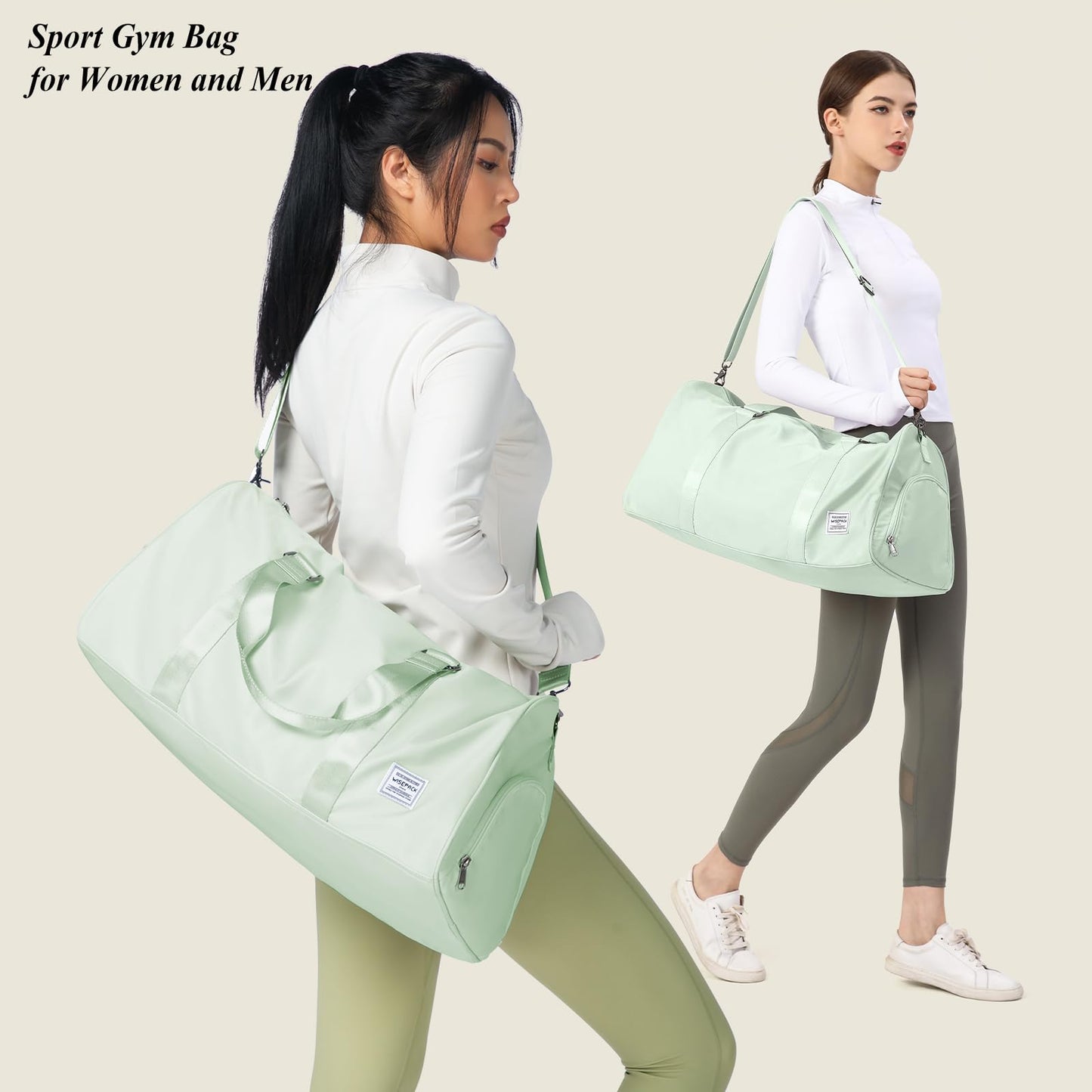 Gym Bag for Women Men with Shoe Compartment Waterproof Duffle Bag with Toiletry Bag Weekender Travel Bag Sports Duffel Tote Bags Personal Item Bag Overnight Carry on Bag Hospital Holdalls Light Green