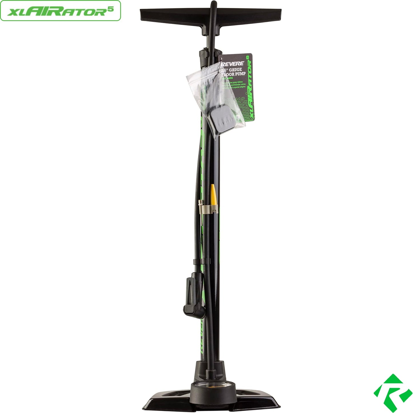 Revere xlAIRator 5 Bike Floor Pump – 160 PSI, Dual Valve Compatibility (Presta & Schrader), Extra-Large Gauge, 41" Hose, Includes Patch Kit – Ideal for Road & Mountain Bikes