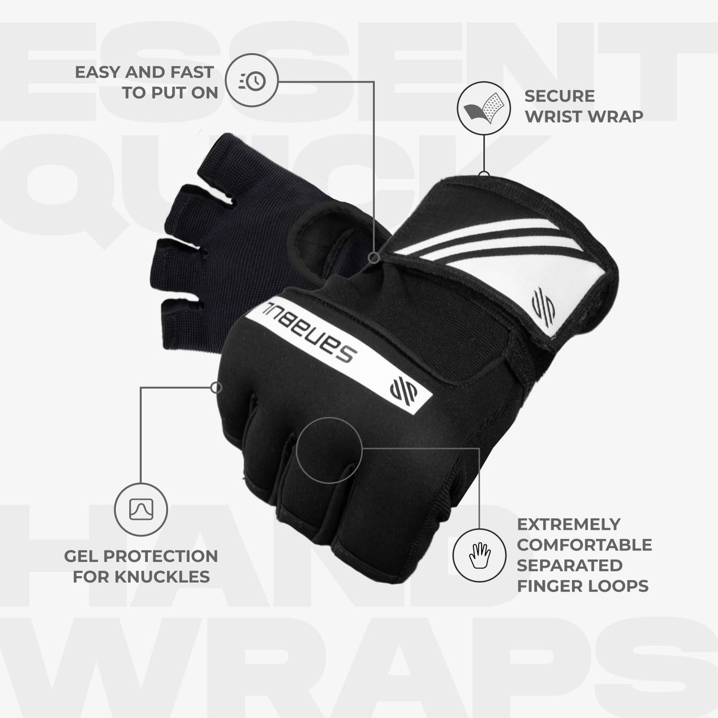 Sanabul Gel Boxing Hand Wraps for Men & Women Muay Thai MMA Kickboxing Quick Wraps Boxing Inner Gloves Wrist Knuckle Protection