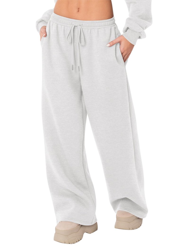 LOMON Women's Sweatpants Wide Leg Fleece Lined Sweat Pants Spring Winter Clothes 2026 Teen Girl Baggy Drawstring Joggers with Pockets (Light Grey, S)