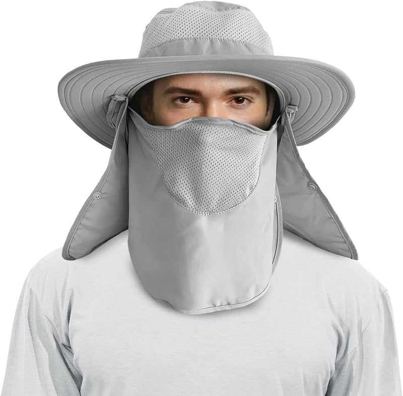 Men's Outdoor Wide Brim Fishing Hat - UPF 50+ Sun Protection with Face Neck Flap | 3 Pack for Hiking & Gardening