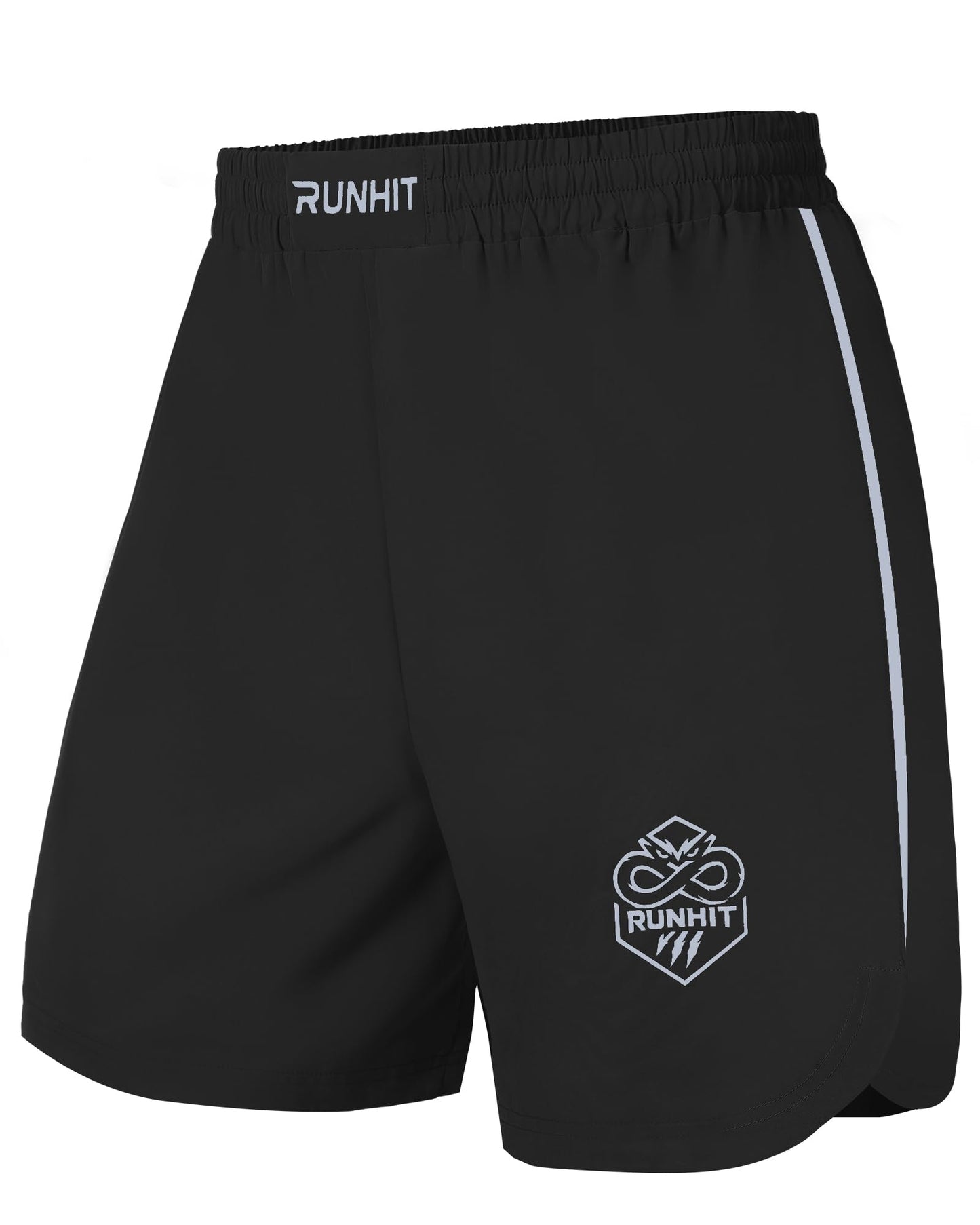 Runhit Men's Muay Thai Shorts – MMA Fight Shorts for BJJ, Wrestling, Boxing, No Gi, Jiu Jitsu, Training, Cage Fighting, Grappling, Kickboxing Black L