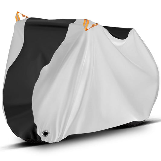Bike Cover, Outdoor Waterproof Bicycle Cover for Rain /Sun /Dust /Wind Protection, Bicycle Accessories with Lock Hole and Storage Bag, Suitable for Mountain Road E-Bikes, Black/Silver (Fits 1-2 Bikes)