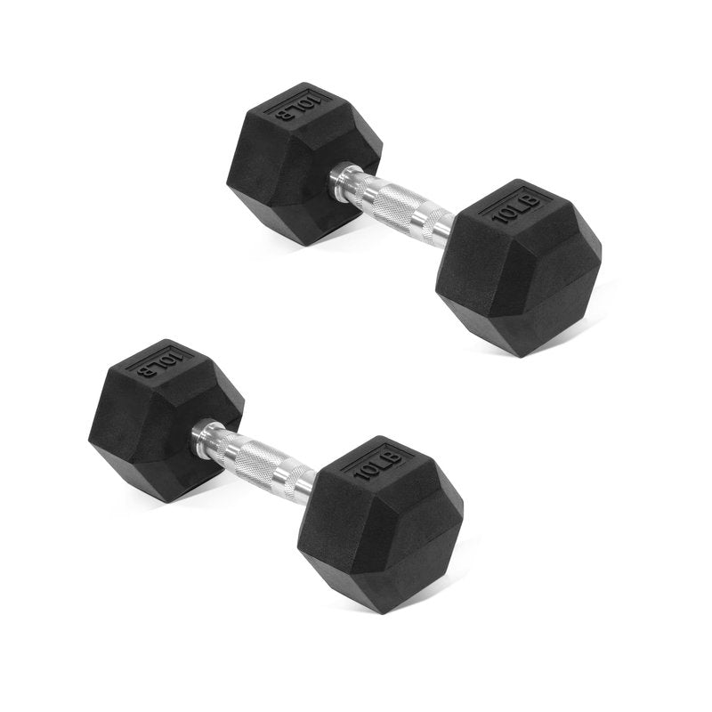 Fitvids Hex Dumbbells Rubber Coated Hand Weights Pairs for Home Gym Strength Training– 10 LB Pair – 10LB Pair – Black