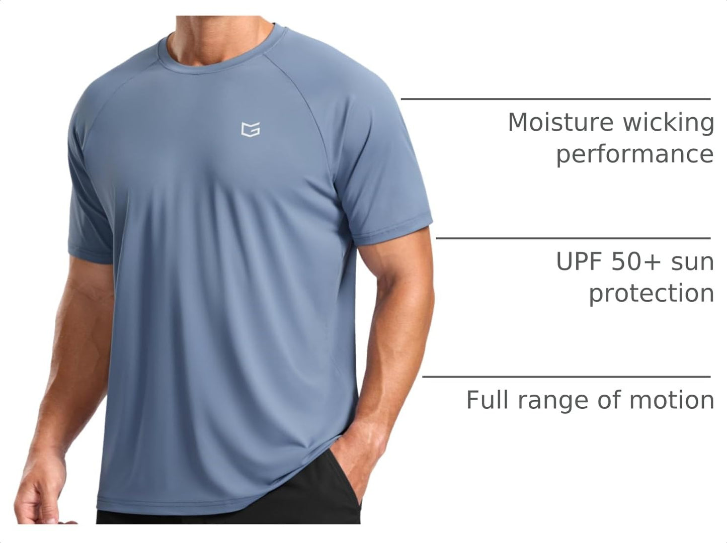 G Gradual Men's Athletic Workout T-Shirts Moisture Wicking Cooling Running Shirts Short Sleeve Performance Tee for Gym Tennis(Slate Blue,S)