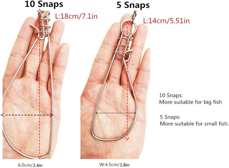 5 in 1 Stainless Steel Fishing Stringer - Durable Live Fish Lock with Float & Plastic Handle | 5 or 10 Snaps Options