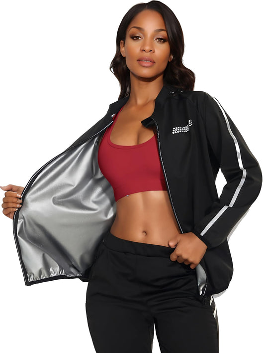 LAZAWG Sauna Suit for Women Zipper Fitness Slimming Long Sleeve Workout womens Body Shaper Jacket Running Exercise Gym