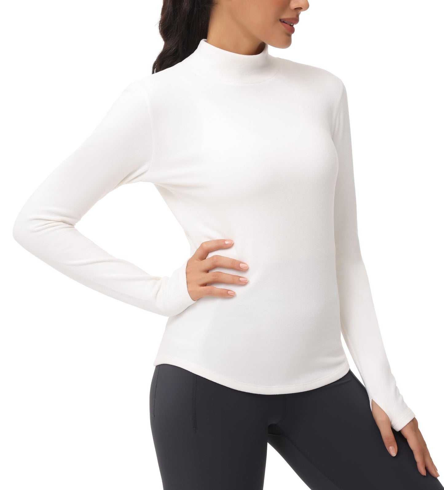 THE GYM PEOPLE Fleece Mock Turtleneck Base Layer Shirt Thermal Workout Tops
