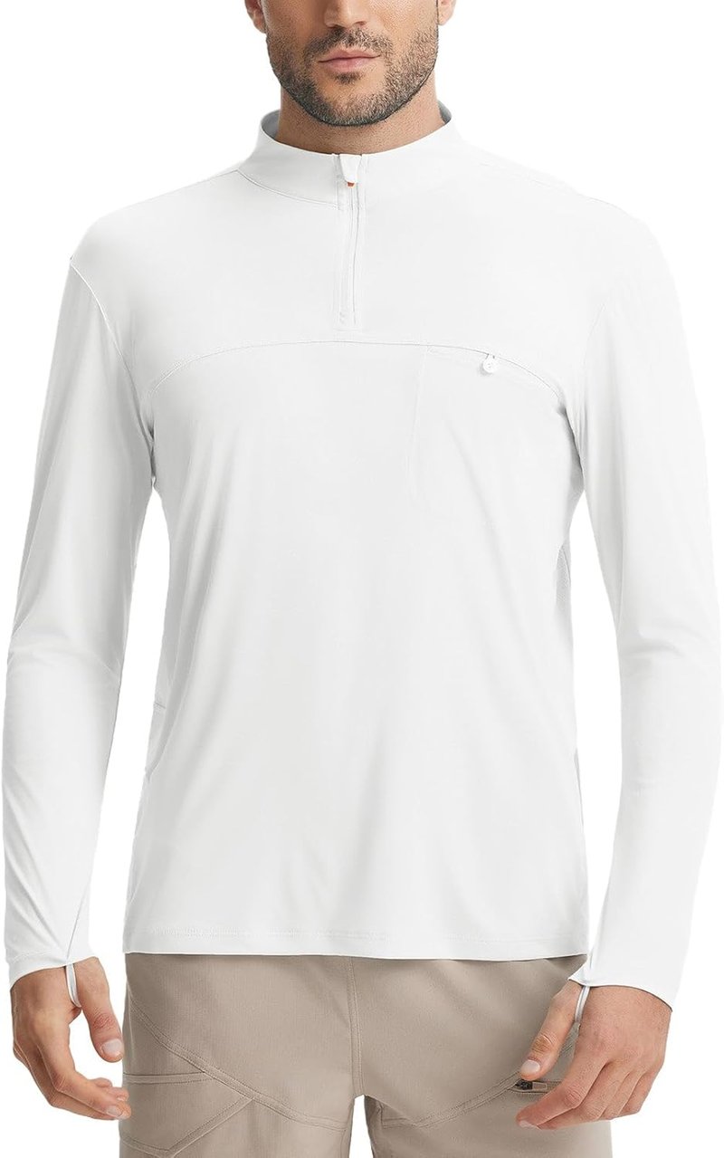 Men's Long Sleeve Sun Shirt - Quick Dry Lightweight UV Protection | 1/4 Zip Pocket Hiking & Running Top
