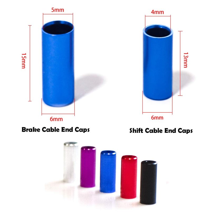 Farbetter 50pcs 4mm/ 5mm Aluminum Alloy Bike Derailleur Shift Brake Wire Cable End Cap, Bicycle Brake and Shifter Ferrule Kit, 5 Colors, 10pcs/ Color, 50pcs/ Bag (5mm)