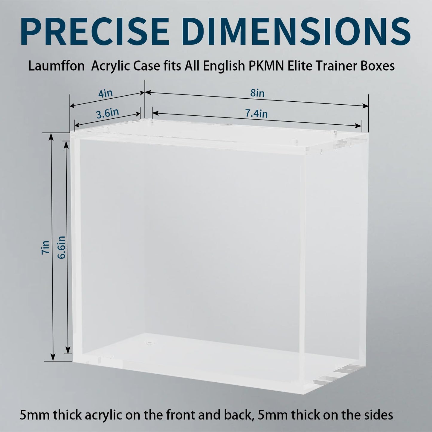 Laumffon Elite Trainer Box Acrylic Display Case Stackable- ETB Protector Case with Strong Magnets Sliding Lid -5mm +5mm Ultra Thick Acrylic Compatible with Elite Trainer Boxes, 1 Pack