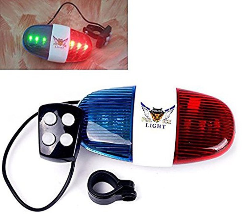 Bicycle Police Sound Lights Bike LED Light Electronic Horn Siren Horn Bell, 6 LED Light 4 Sounds Trumpet Cycling Horn Bell, Police Siren Warning Safety Light, Waterproof Bicycle Lights Accessories
