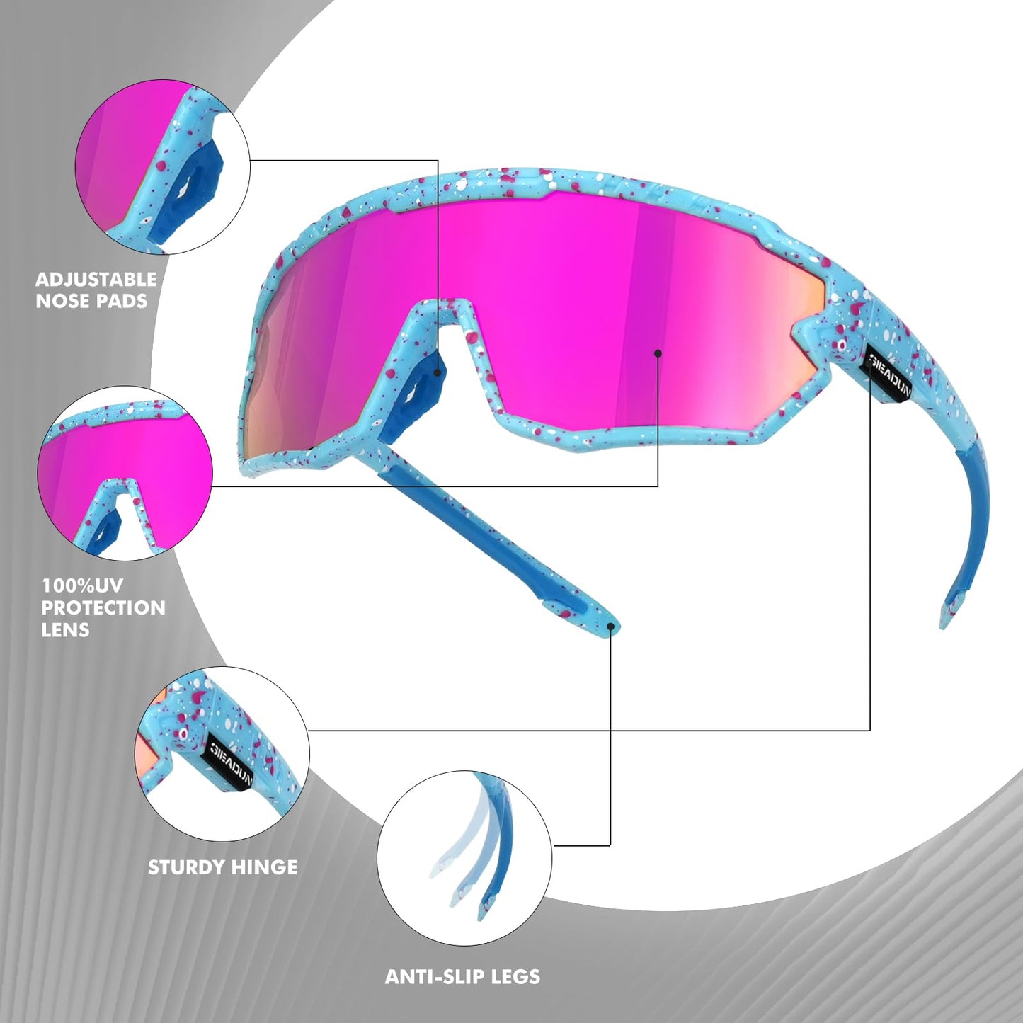 Polarized Glasses Kids Youth Baseball Sunglasses Adult Men Women Cycling Goggles with 3 lenses,Fishing,Ski Golff(Adult)
