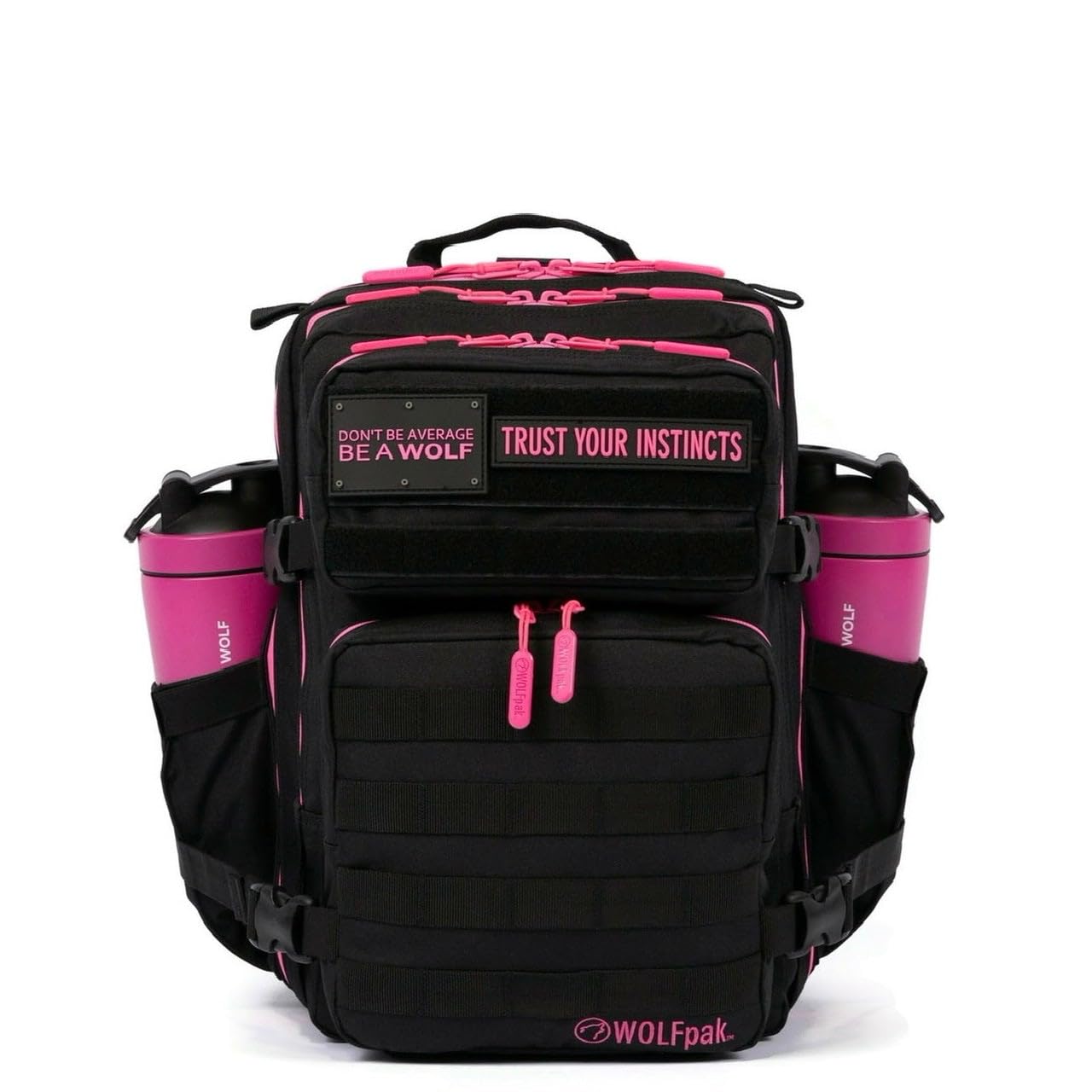 WOLFpak 25L Athletic Gym Backpack (Black Neon Pink) Durable 1000D Waterproof Oxford Material with MOLLE Webbing, Laptop Pocket & Dual Cup Holders