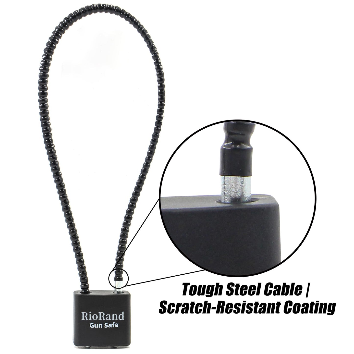 RioRand Keyed Alike Cable Gun Lock 8.5" & 15", Safety Lock Compatible with Pistols, Rifles & Shotguns for Home & Firearm Storage (Jet, 15 Inch, 8.5"/15" Cable Gun Lock Family)