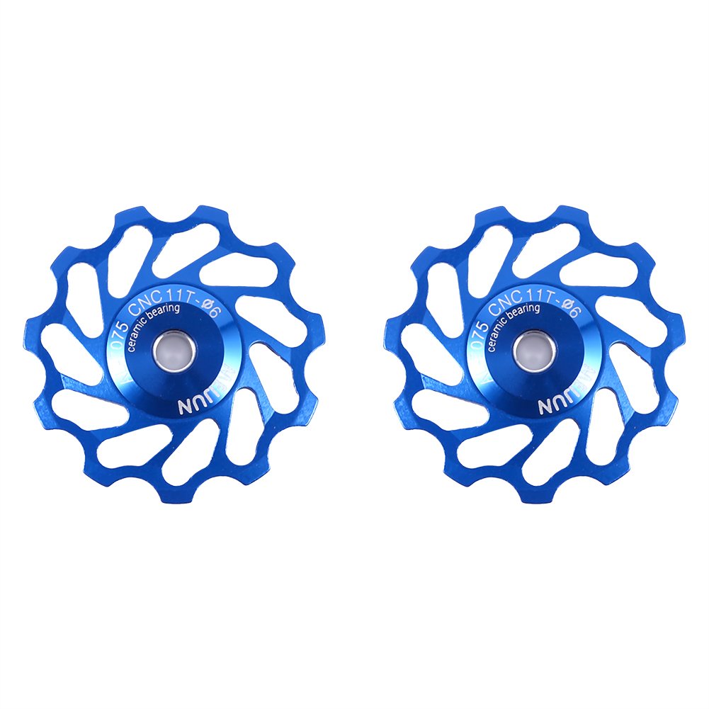 Ceramic Bearing Derailleur Pulley, Smooth Rolling Low Friction, 11T Road Bike Pulley Wheels, 2Pcs Blue for Cyclists Mechanics Road Cycling Maintenance