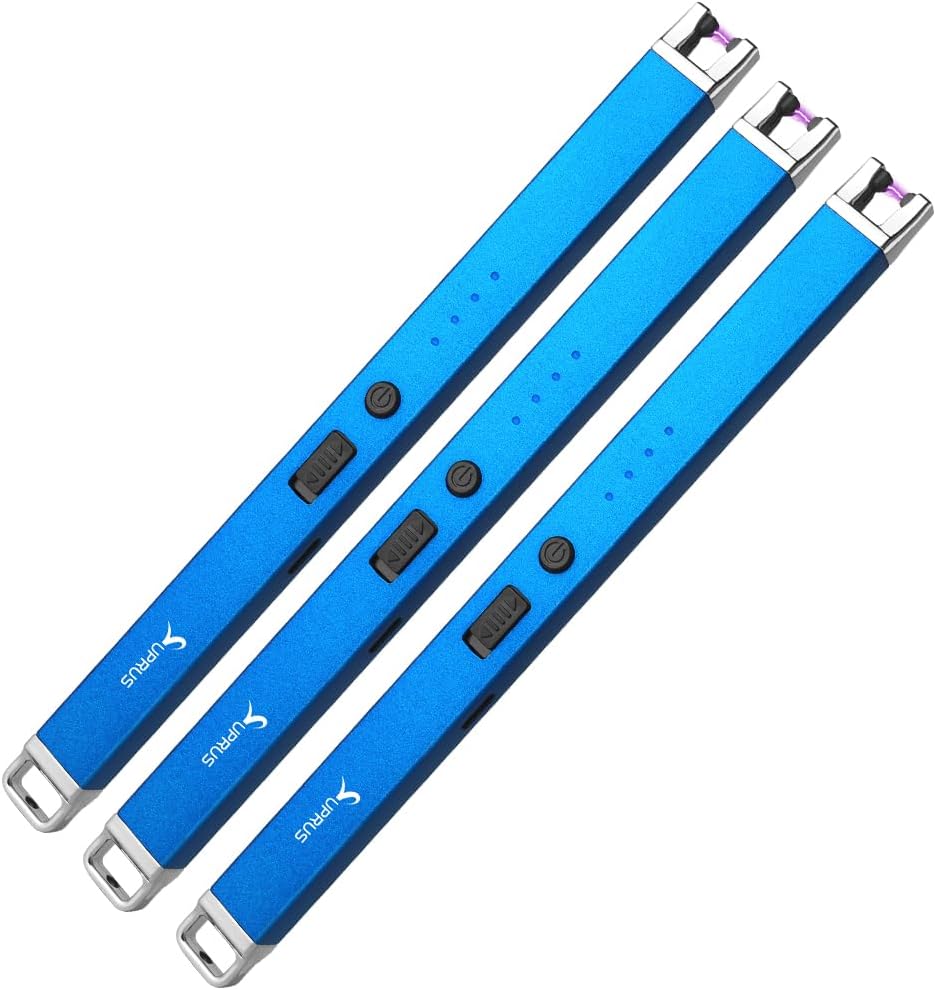 Flameless Electric Arc USB Lighter - Windproof Rechargeable with Safety Lock | Blue, 3-Pack