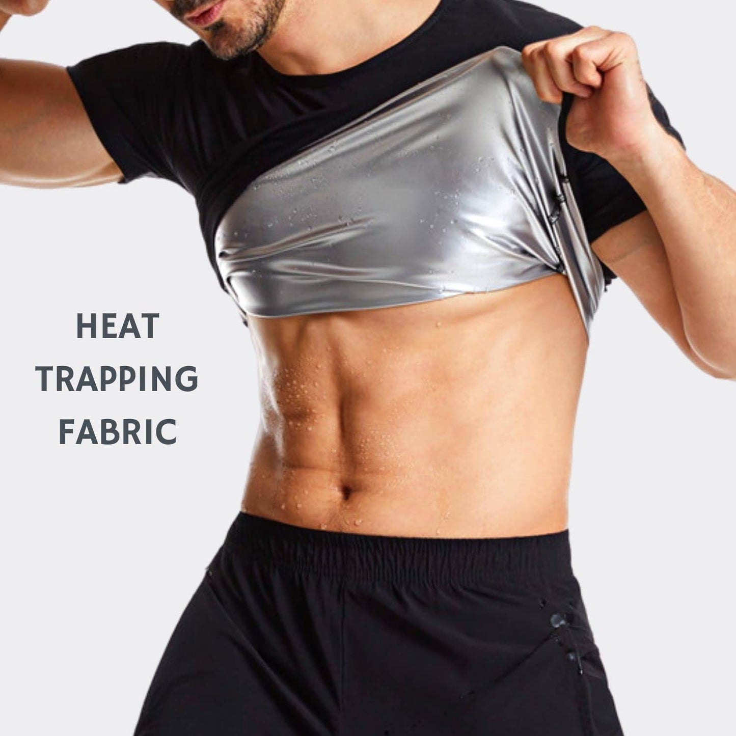 NANOHERTZ Sauna Sweat Suit Weight Loss Shapewear Top Shirt Waist Vest Trainer Workout Body Shaper Sweatsuit Exercise Fitness Gym Short Sleeves Men Guys