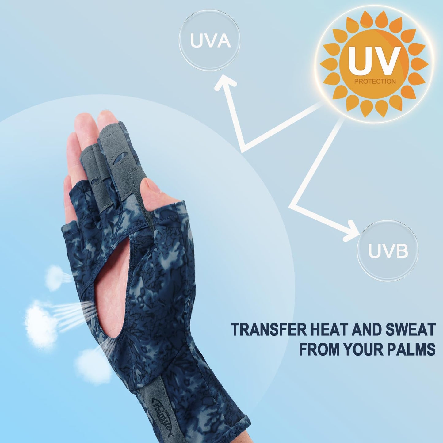 Palmyth UV Protection Fishing Fingerless Gloves UPF50+ Sun Gloves Men Women