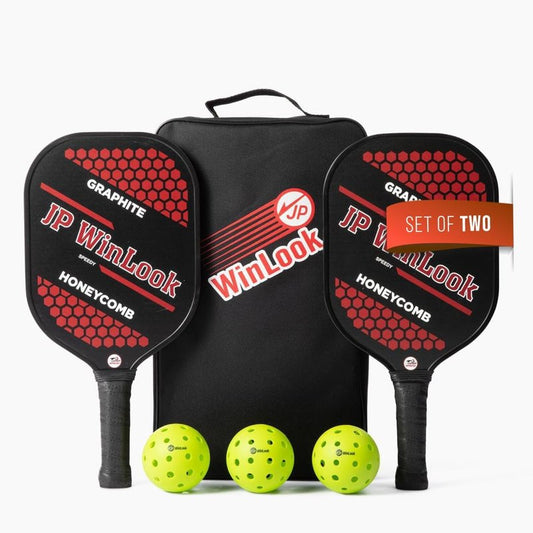 JP WinLook Premium Pickleball Paddles Set - Graphite Carbon Fiber Rackets for Indoor/Outdoor Play | Includes Balls & Carry Bag