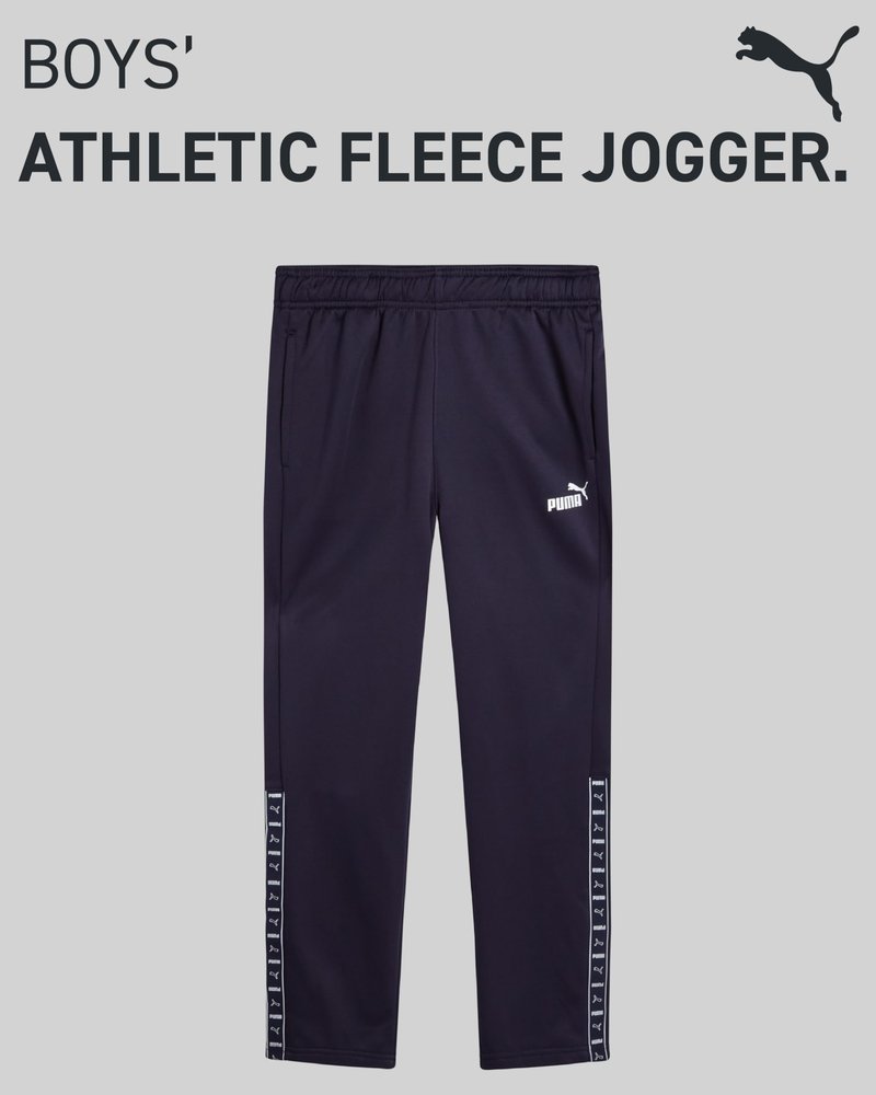 PUMA Boys Sweatpants - Performance Boys Jogger Pants with Drawstring & Pockets - Soft Fleece Athletic Sweatpants (Sizes 8-20), Size 10-12, Navy Side Logo