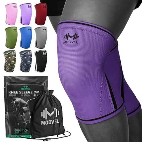 Modvel 7mm Neoprene Knee Sleeves for Men & Women Weightlifting & Powerlifting ? Compression Knee Sleeve Support for Squats, Gym, Training ? USPA, IPL Approved ? Large Purple (Pair)