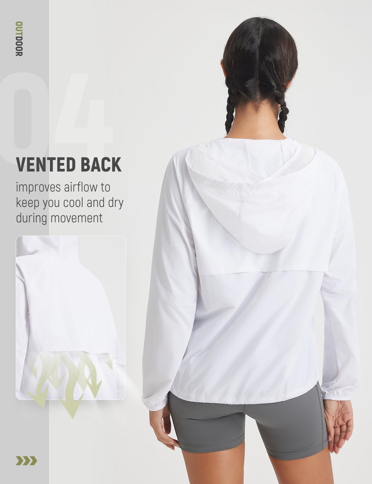 baleaf Women's Sun Jackets No Insert Lightweight Hiking Hoodie UPF 50+ Workout Mosquito Clothes Long Sleeve UV with 2 Pockets White M