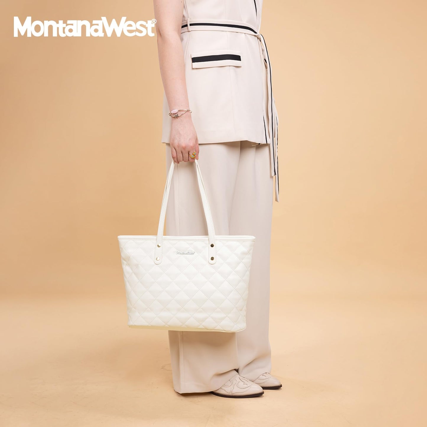Montana West white purse quilted tote bag for women large tote purse for women shoulder bag womens handbags hobo purse with top zipper MWC-084BWT