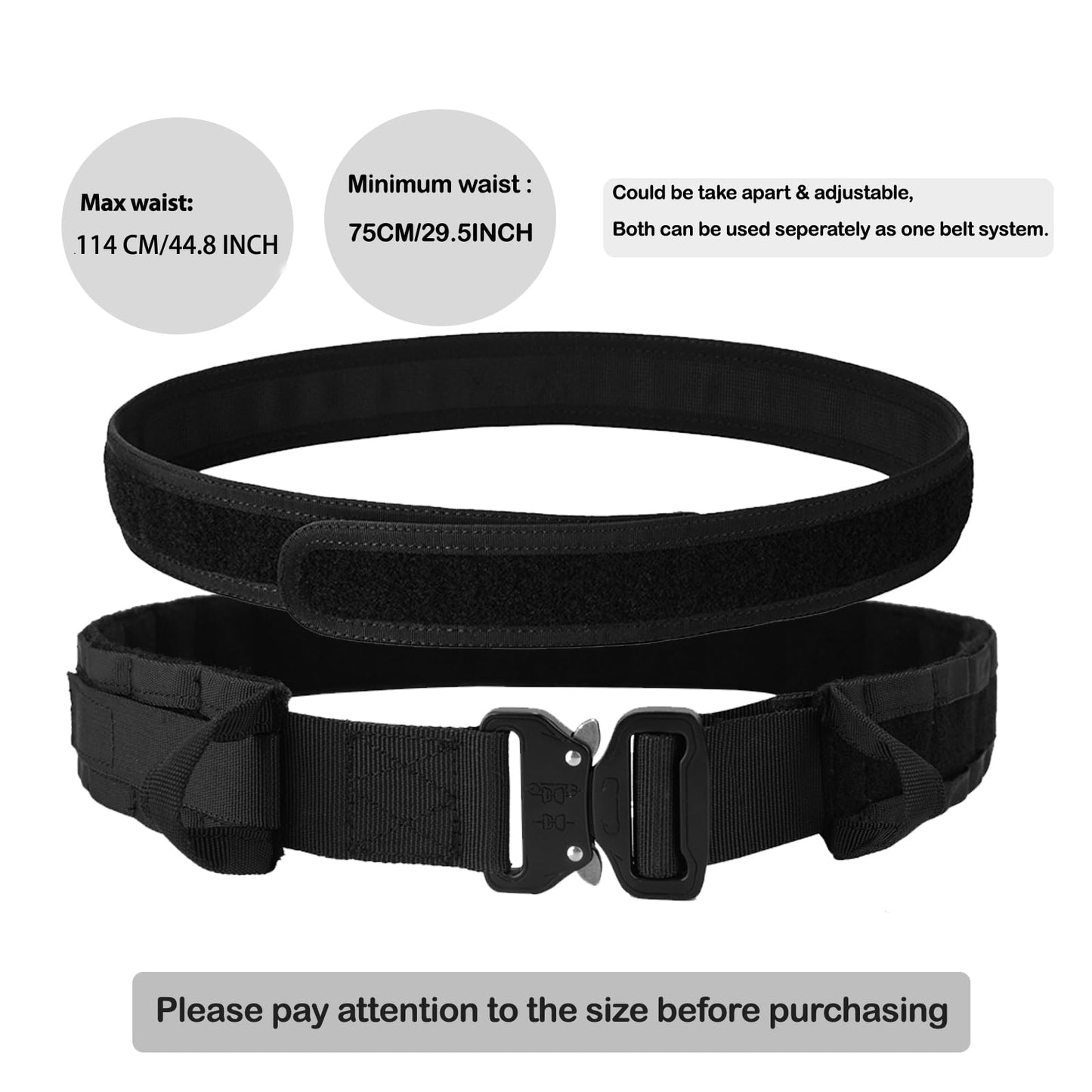 YAKEDA Tactical Battle Belt Duty Belts Law Enforcement Police Utility Belt With Pouches 7 in 1 (Black CP)