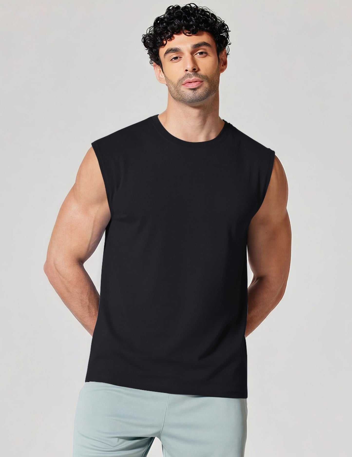 COOFANDY Mens Workout Tank Tops Cotton Sleeveless Tee Shirts Men Muscle Gym Shirts Running Loose Fit Tee Black XL