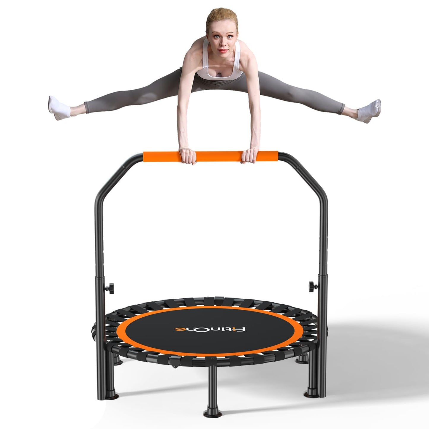 40"/48" Foldable Mini Trampoline Load 450lbs,Portable Exercise Rebounder Trampoline with Adjustable Foam Handle,Fitness Trampoline for Adults and Kids (48 in with handrail)