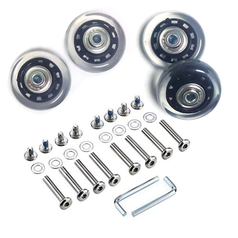 LOTOWELZON 4Pcs Set Luggage Replacement Wheels 50mm with 6mm(0.24") Bearings Repair Kits ABEC 608zz for Suitcase and Inline Outdoor Skate and Caster Board (Black&Clear, OD50*THK18mm/1.97"*0.7")