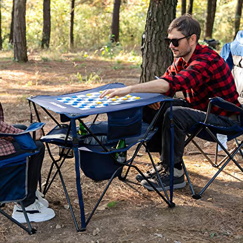 EVER ADVANCED Folding Tailgating Table with Cooler, Portable Camping Picnic Table with Cup Holders and Carry Bag for Outdoors, Beach, Hiking and Tailgating, Blue