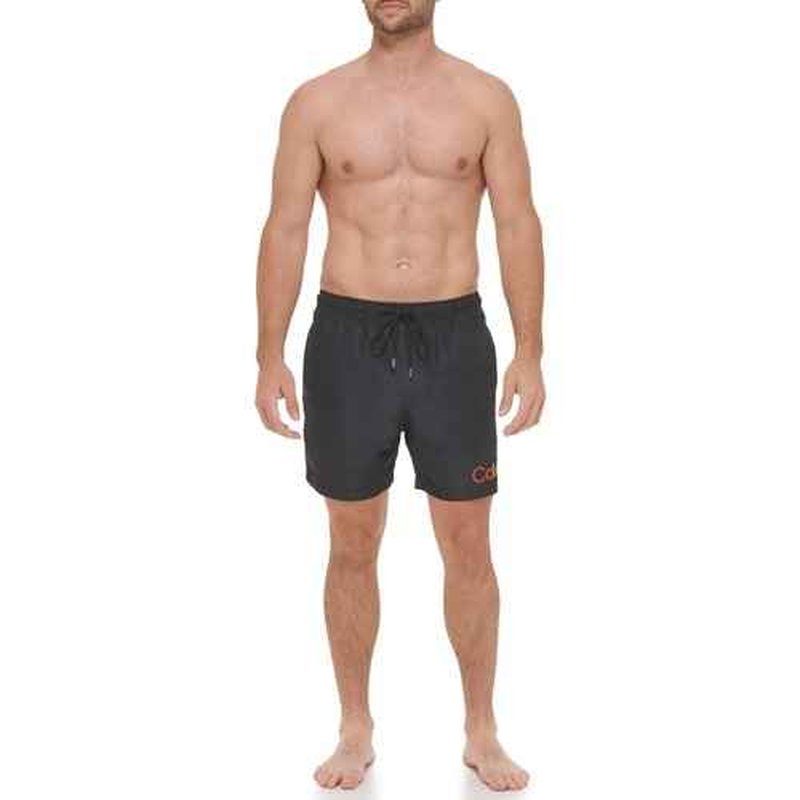 Calvin Klein Men's Standard UV Protected Quick Dry Drawstring Solid Swim Trunk, Black Pride, Large