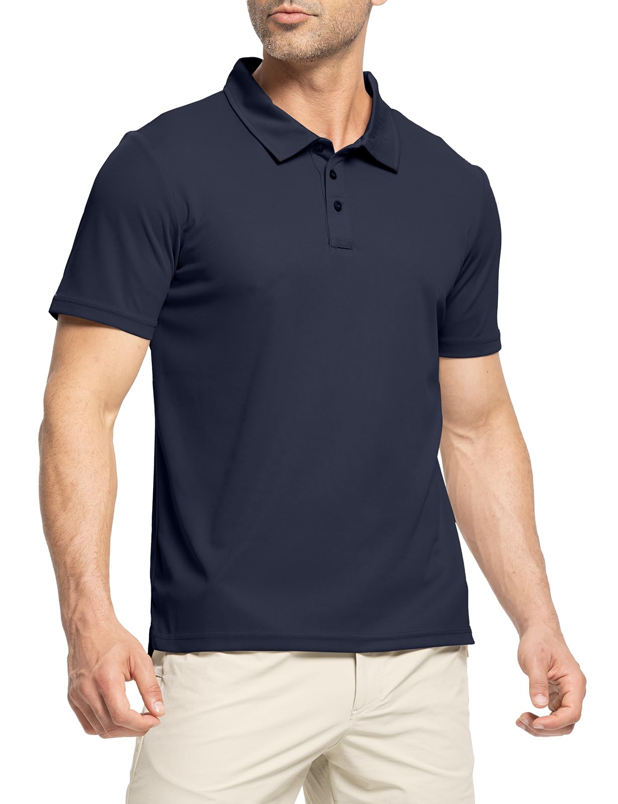 Rdruko Mens Golf Shirt Moisture Wicking Quick-Dry Short Sleeve Athletic Casual Polo Shirts for Men (Navy Blue, US L)