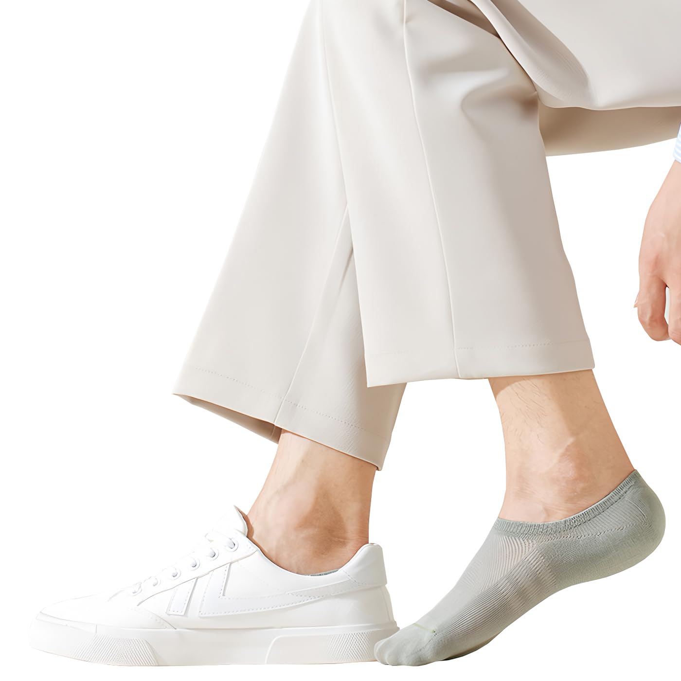 Antcherabo No Show Trainer Socks Mens, 8 Pairs Invisible Low Cut Thin Breathable Casual Short Mesh Socks with Heel Grip
