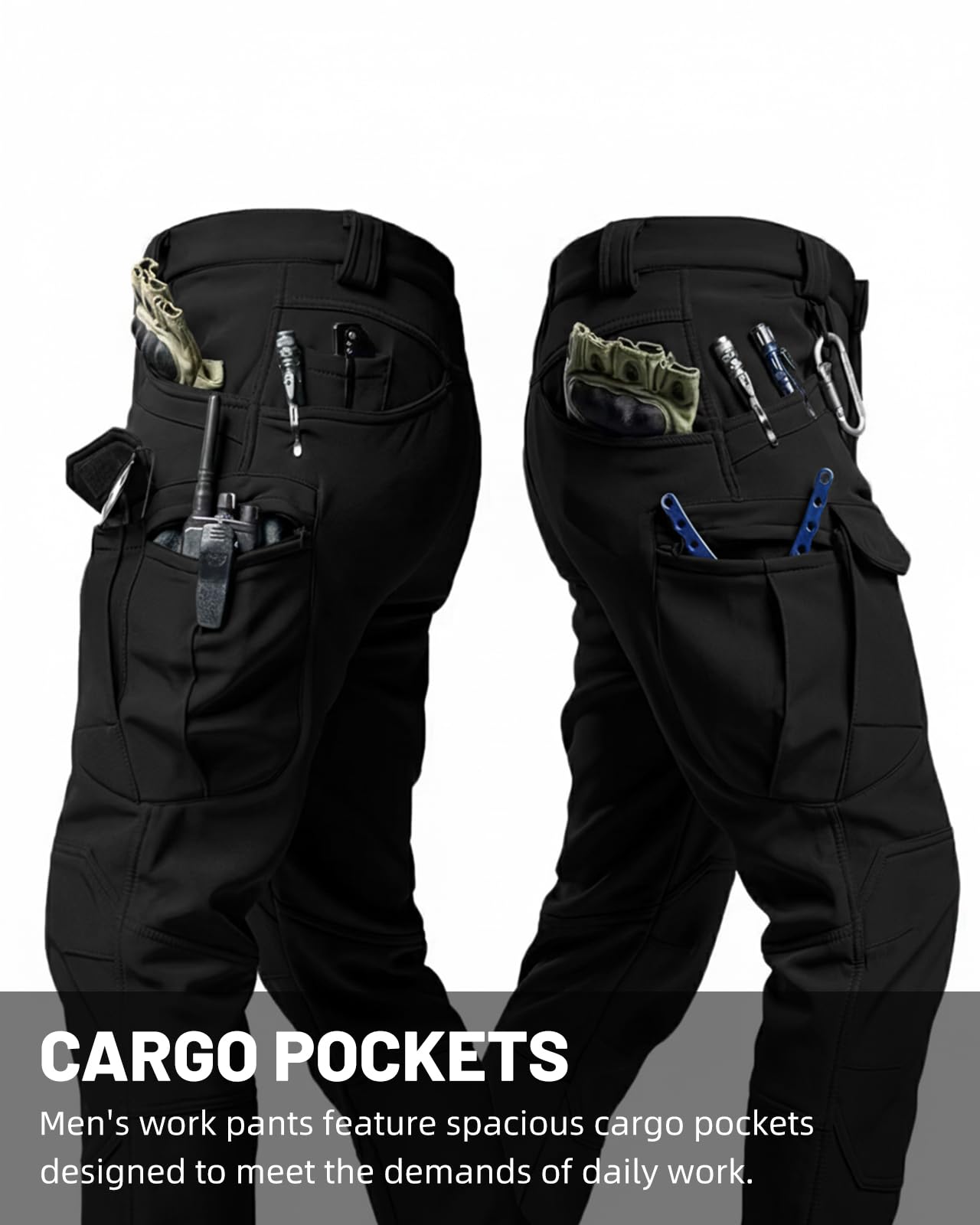 Boonlight Men's Lightweight Tactical Pants, Water Resistant Hiking Cargo Pants with Multiple Pockets for Outdoor (No Belt), Black