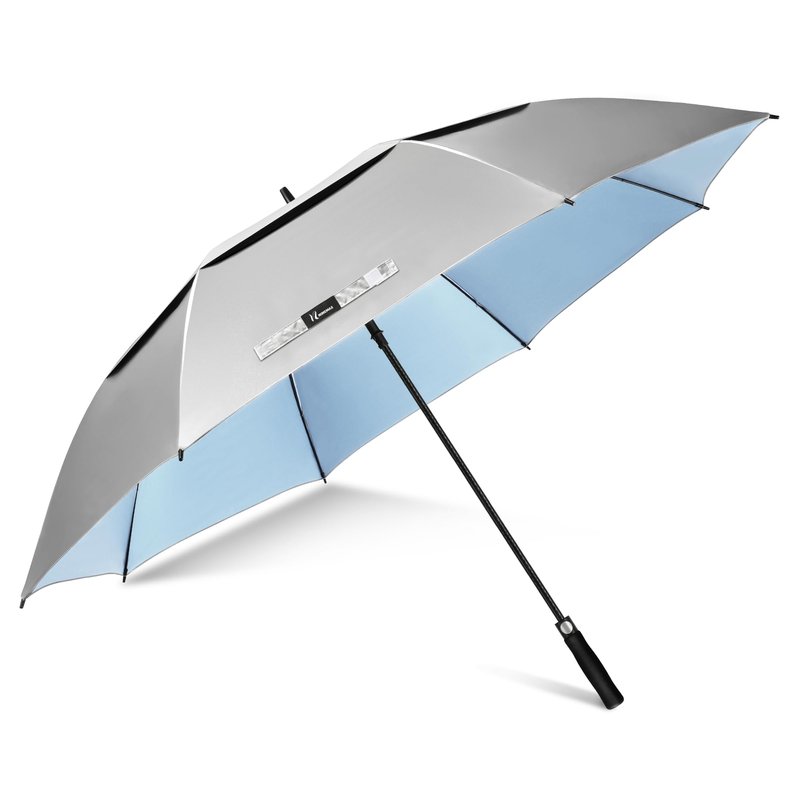 NINEMAX UV Potection Golf Umbrella, 62 Inch UV Umbrellas for Sun Blocking Large Windproof for Rain (Sliver Light Blue)