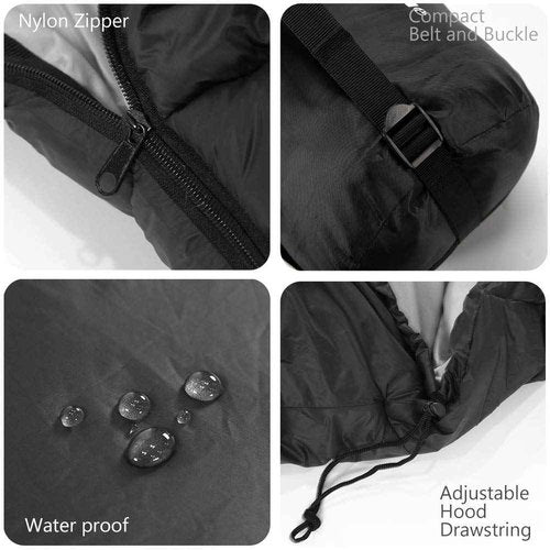MANTUOLE Heated Sleeping Bag 5 Heating Zones, Operated with USB 5V/2A Battery or Other USB Power Supplies, Battery NOT Included, Mummy Style-Black.