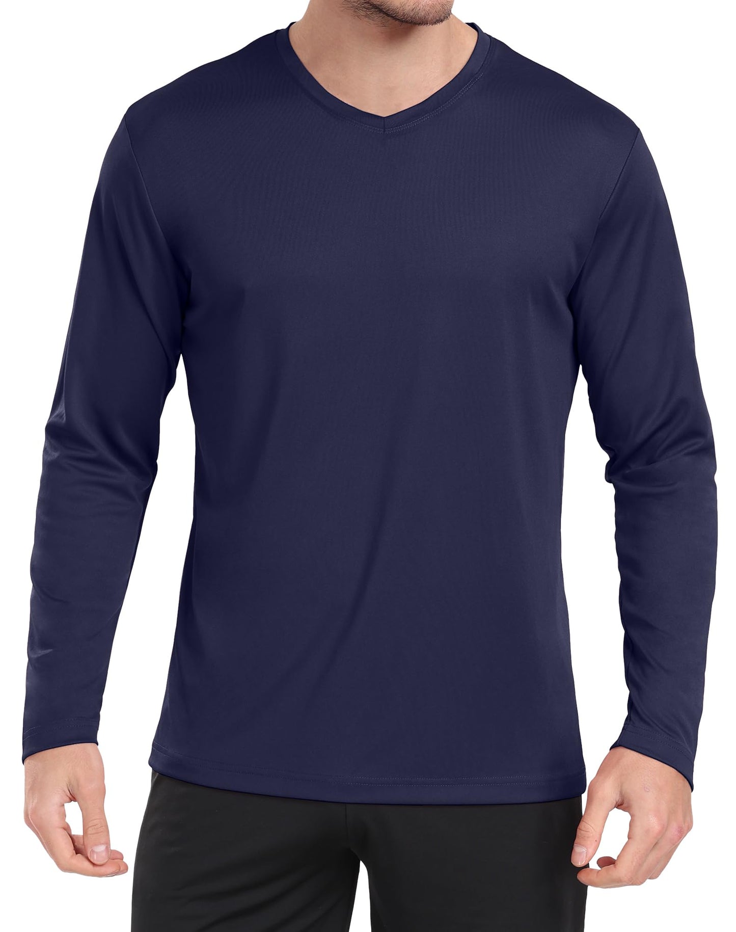 HovSiyla Mens Athletic V Neck Long Sleeve T Shirts Rash Guard Sun Protect Moisture Wicking Quick Dry Running Gym Tops for Men Black Grey Bolan White Red Large