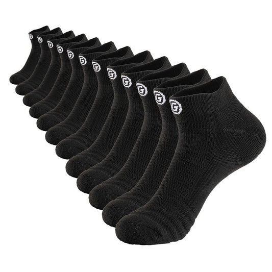 GLENMEARL Mens Womens Athletic Ankle Socks Compression Cushion Padded Arch Support Moisture Wicking Low Cut Socks for Running Walking Cycling Hiking Sport Unisex Adult 6 Pack Black Size 10-13