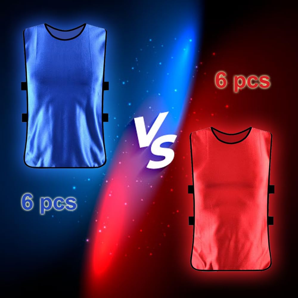 Augctoer Pinnies Scrimmage Vests for Kids Youth and Adults (12-Pack) 6 Red & 6 Blue Large - Soccer Pennies basketball Team pinnies