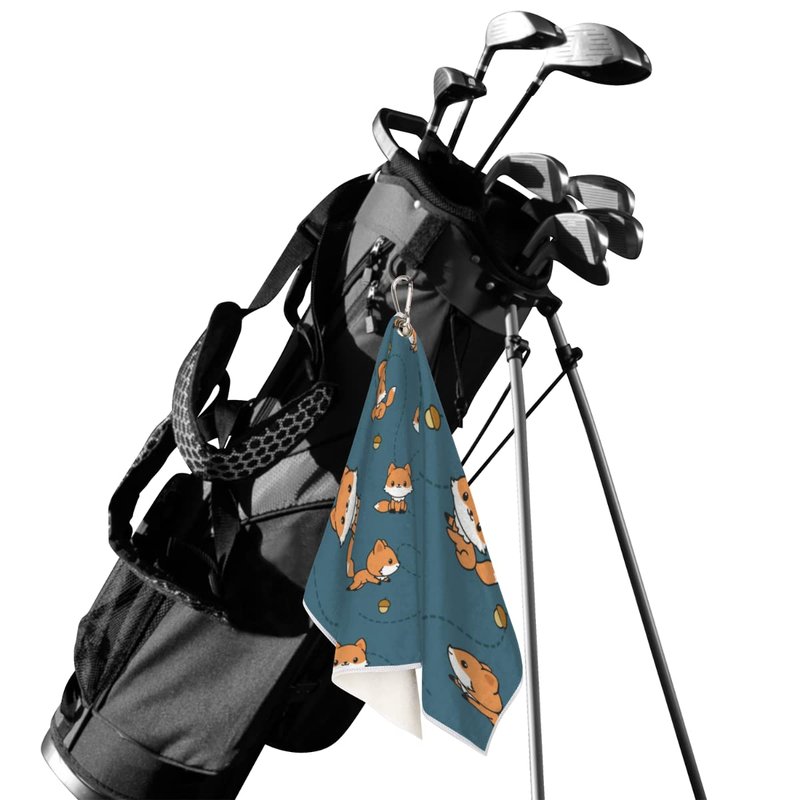 Playful Baby Foxes Golf Towels for Golf Bags for Men Women, Cute Fox Microfiber Golf Towels with Carabiner Clip Golf Accessories Golf Gifts