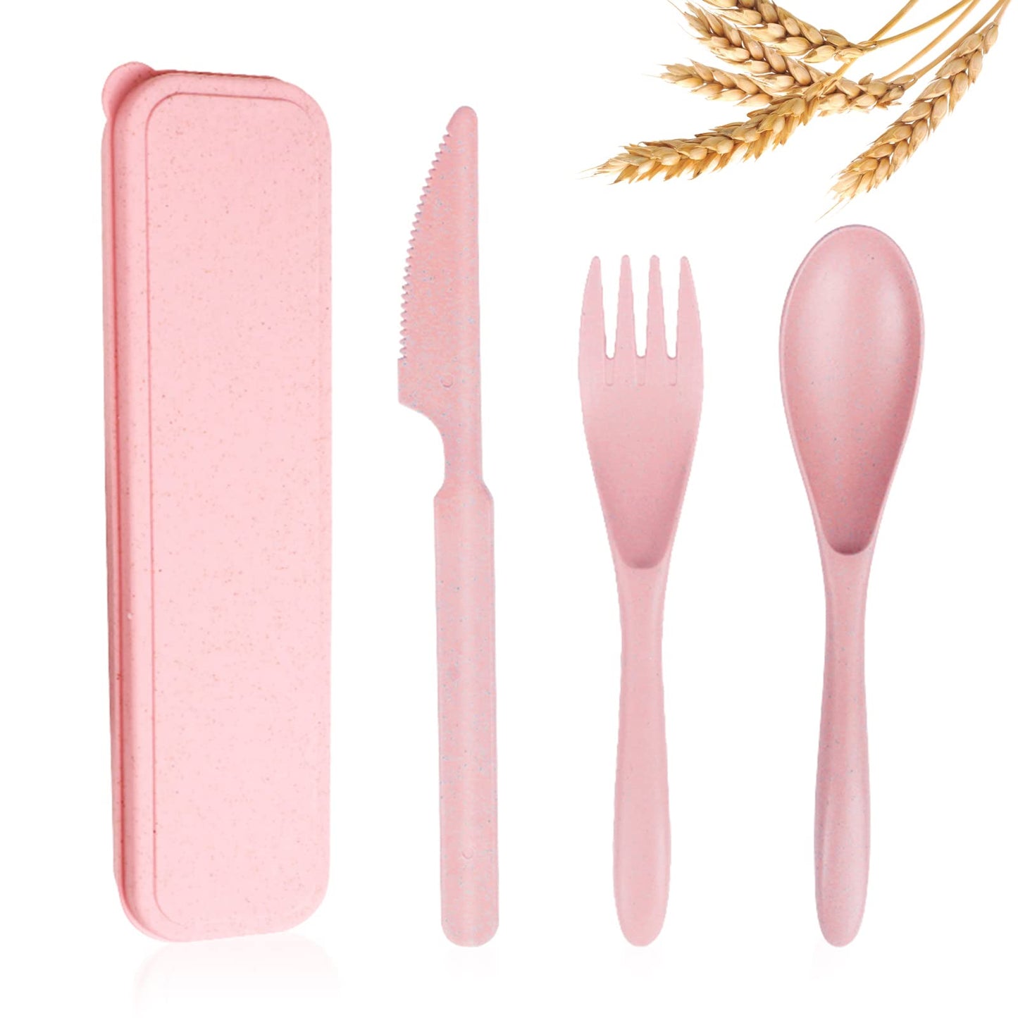 YDYTOP Reusable Travel Utensils Set with Case, Pink Wheat Straw Portable Knife Fork Spoons Tableware, Eco-Friendly BPA Free Cutlery for Kids and Adults as Travel Picnic Camping Utensils