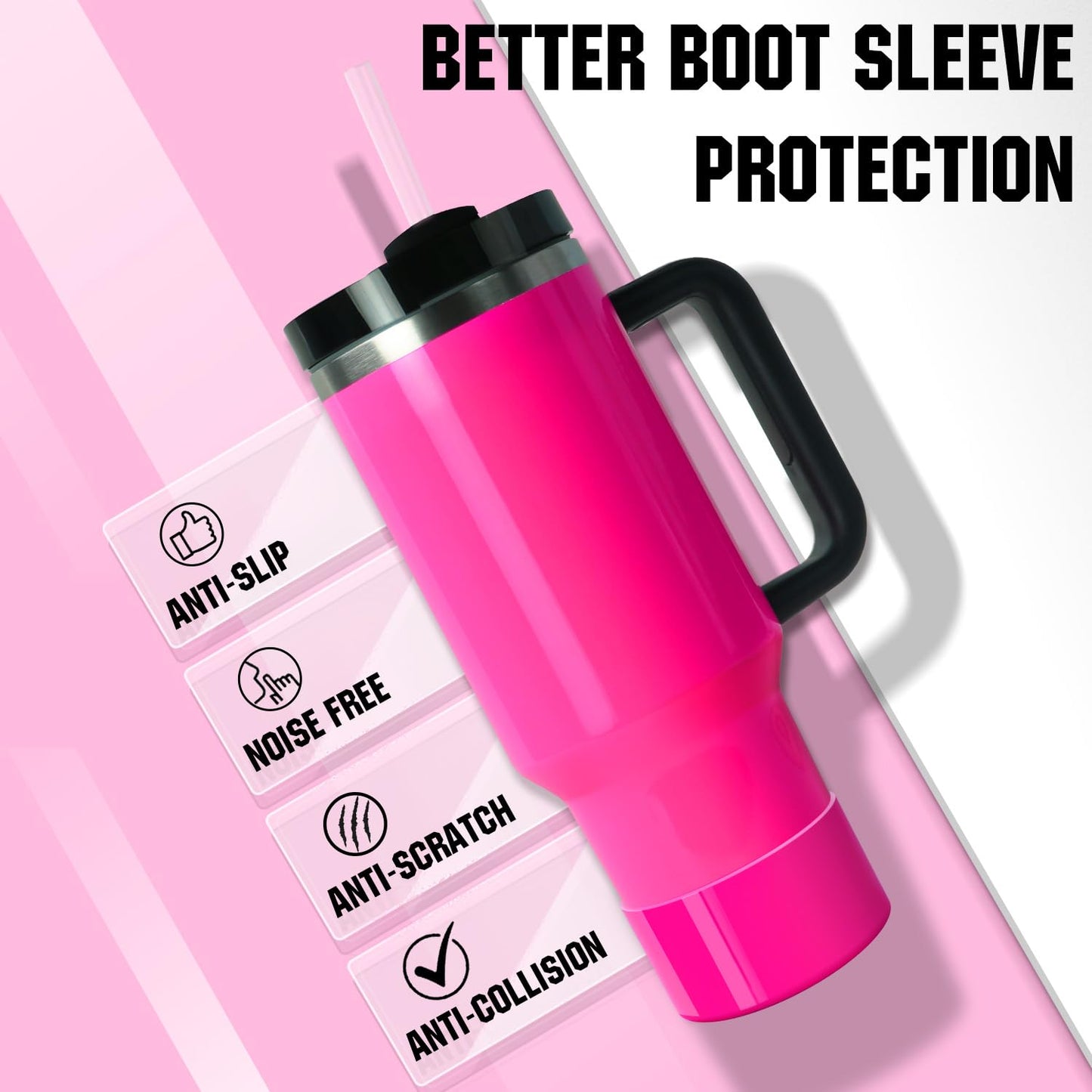 Neon Protective Silicone Boot for Stanley Cup 20-40oz, Hydro Flask 12-24oz & Simple Modern 20-40oz, Antislip Sleeve Cover Neon for More Tumblers & Water Bottles with 2.8-2.95" Base, Electric Pink