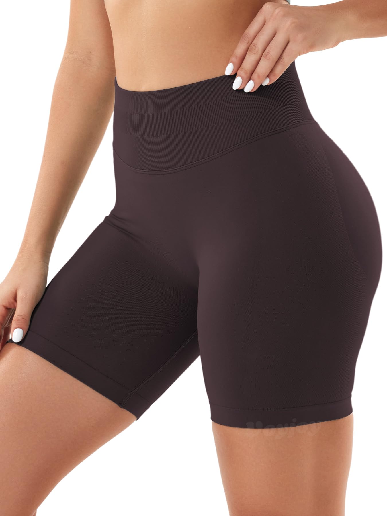 VOYJOY Women Workout Impact Shorts 2.5"/ 3.6"/ 4.5"/ 6" Scrunch Butt Lifting Gym Seamless Booty Biker Shorts Dark Brown